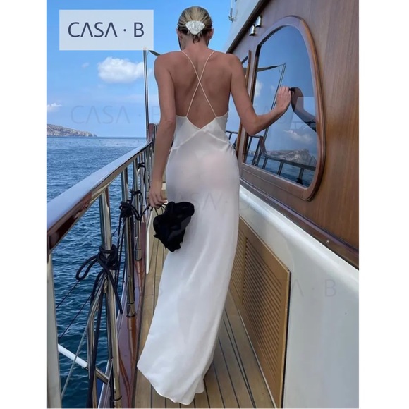 SOON to CASA B✨Madeline Sheer Floral Appliqué Deep V Long Slip Sheath Maxi Dress - Picture 12 of 13